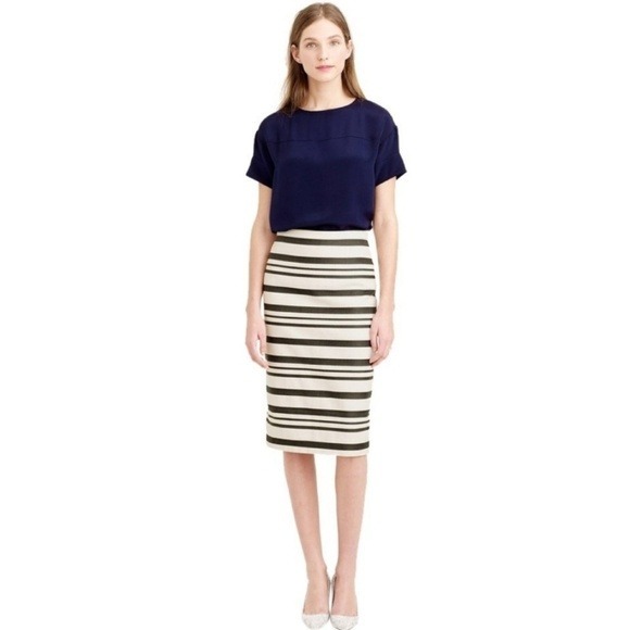 J. Crew Dresses & Skirts - J. Crew Double Stripe Pencil‎ Skirt Career Business Casual Black Cream 2 Preppy